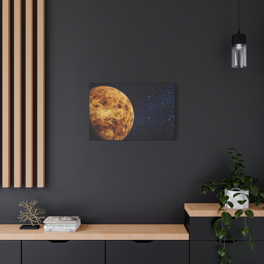 Venus planet galaxy wall art print above bed in modern bedroom