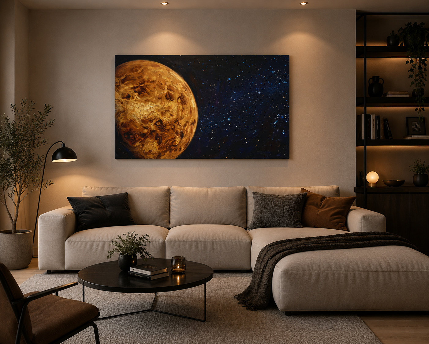 Venus planet galaxy wall art print in modern bathroom decor